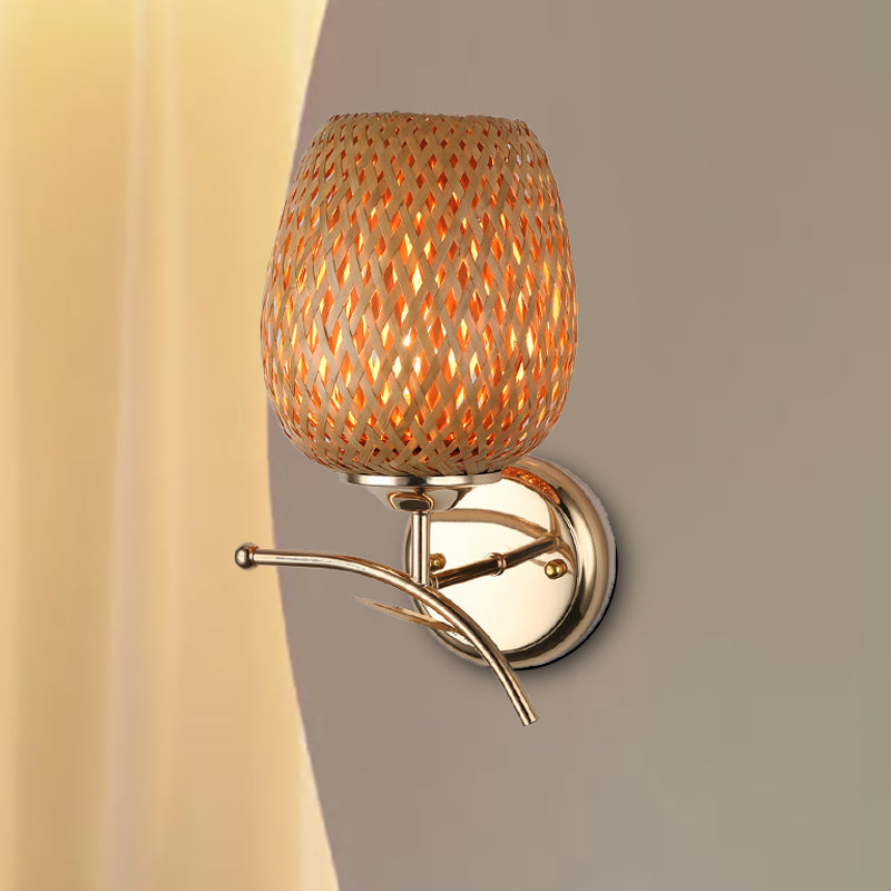 Vivolux | Japanse Handgemaakte Wandlamp Bamboe 1 Lamp Wandmontage Verlichting in Bruin voor Trap