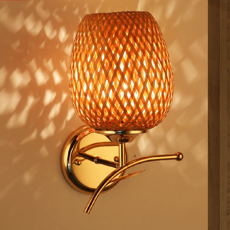 Vivolux | Japanse Handgemaakte Wandlamp Bamboe 1 Lamp Wandmontage Verlichting in Bruin voor Trap