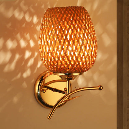 Vivolux | Japanse Handgemaakte Wandlamp Bamboe 1 Lamp Wandmontage Verlichting in Bruin voor Trap