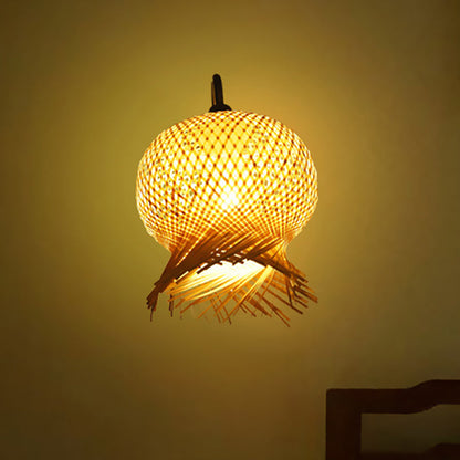 Vivolux | Bamboo Hand Woven Wandleuchte Asien 1 Kopf Wandmontage Lampe in Flachs mit Metall Gänsekampfarm