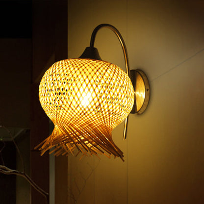 Vivolux | Bamboo Hand Woven Wandleuchte Asien 1 Kopf Wandmontage Lampe in Flachs mit Metall Gänsekampfarm