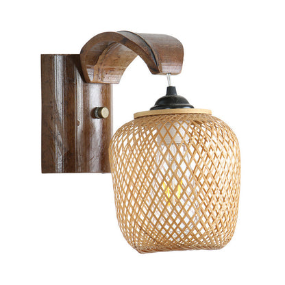 Vivolux | Japanse 1 Lamp Muurverlichting Bruin Handgedraaide Wandlamp met Bamboescherm