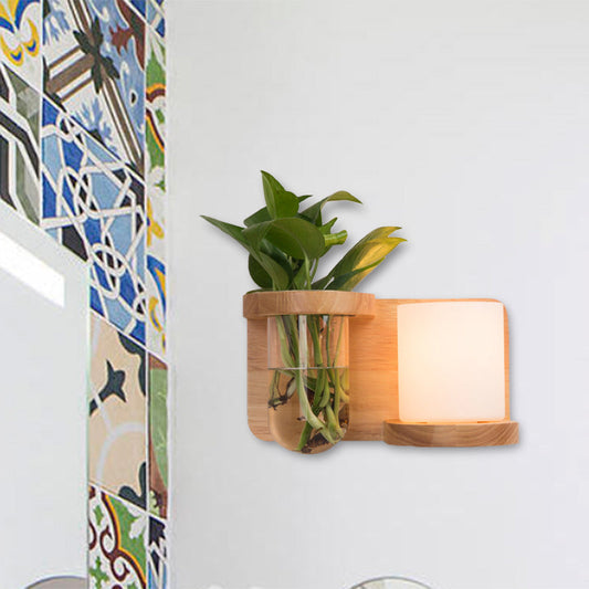 Vivolux | 1 Hoofd Barrel/Globe Wandlamp Industriële Hout Opale Glas LED Wandverlichting voor Woonkamer, Links/Rechts