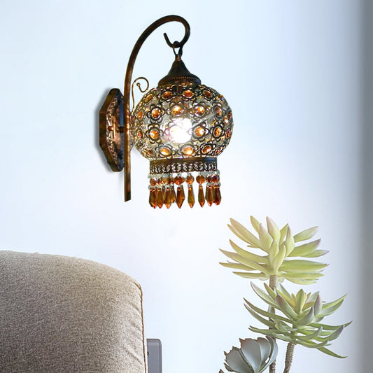 Vivolux | Rust 1-Lampe Wandleuchte Bohemian Metall Global Wandmontage Beleuchtung mit hängendem Kristall für Schlafzimmer
