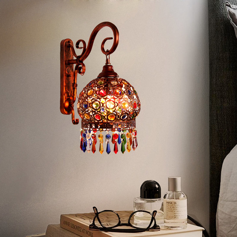 Vivolux | 1 Glühbirne Globus Wandschalter Dekorative Messing/Kupfer Metall Wandlichtarmatur mit hängendem Kristall für Schlafzimmer