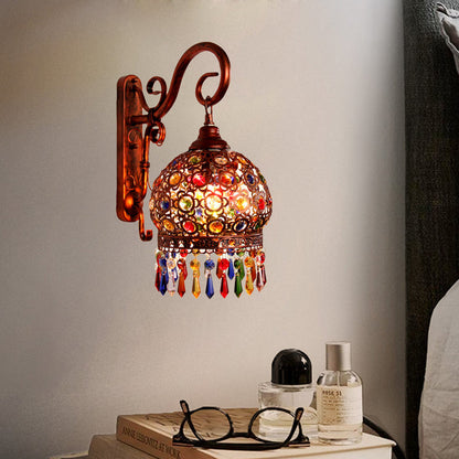 Vivolux | 1 Glühbirne Globus Wandschalter Dekorative Messing/Kupfer Metall Wandlichtarmatur mit hängendem Kristall für Schlafzimmer