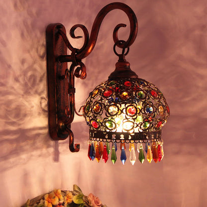 Vivolux | 1 Glühbirne Globus Wandschalter Dekorative Messing/Kupfer Metall Wandlichtarmatur mit hängendem Kristall für Schlafzimmer