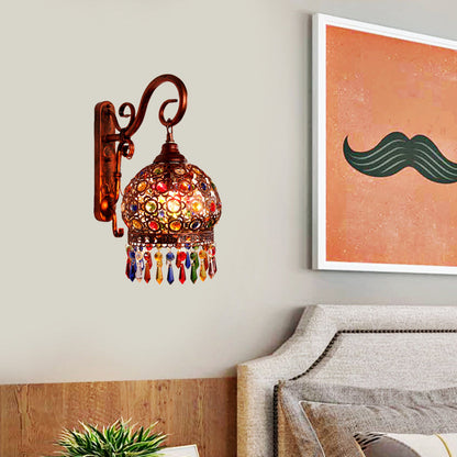 Vivolux | 1 Glühbirne Globus Wandschalter Dekorative Messing/Kupfer Metall Wandlichtarmatur mit hängendem Kristall für Schlafzimmer