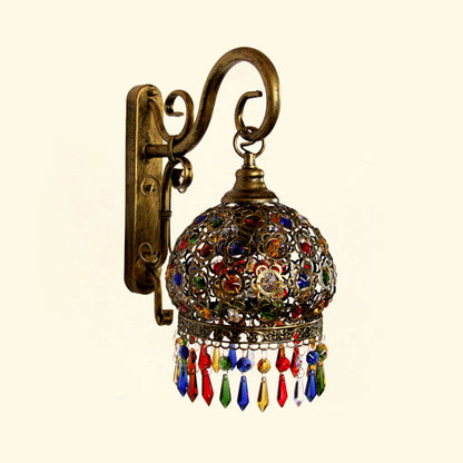 Vivolux | 1 Glühbirne Globus Wandschalter Dekorative Messing/Kupfer Metall Wandlichtarmatur mit hängendem Kristall für Schlafzimmer