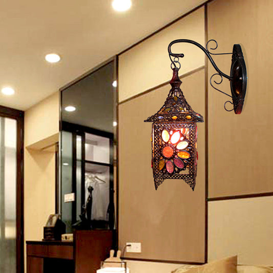 Vivolux | Laterne Schlafzimmer Wandleuchte Bohemian Metall 1 Glühbirne Messing/Schwarz Wandleuchteneinheit