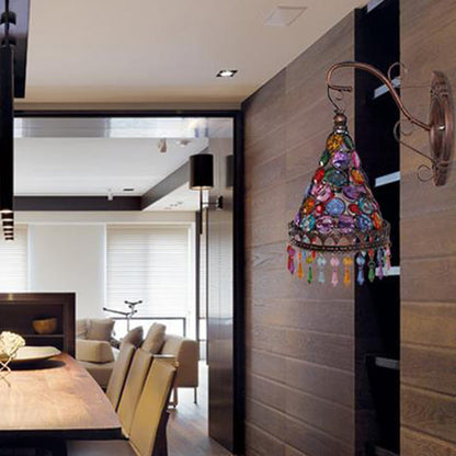 Vivolux | 1 Glühbirne Metall Wandleuchte Art Deco Gelb/Blau/Lila Konische Esszimmer Wandmontage Beleuchtung mit Hängendem Glas