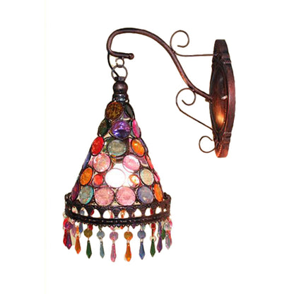 Vivolux | 1 Glühbirne Metall Wandleuchte Art Deco Gelb/Blau/Lila Konische Esszimmer Wandmontage Beleuchtung mit Hängendem Glas