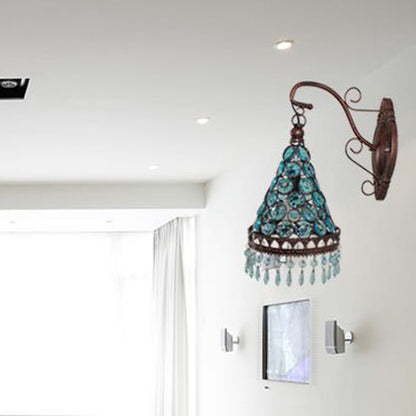 Vivolux | 1 Glühbirne Metall Wandleuchte Art Deco Gelb/Blau/Lila Konische Esszimmer Wandmontage Beleuchtung mit Hängendem Glas