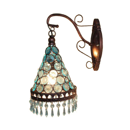 Vivolux | 1 Glühbirne Metall Wandleuchte Art Deco Gelb/Blau/Lila Konische Esszimmer Wandmontage Beleuchtung mit Hängendem Glas