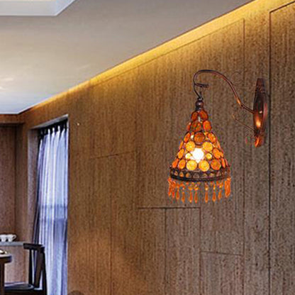 Vivolux | 1 Glühbirne Metall Wandleuchte Art Deco Gelb/Blau/Lila Konische Esszimmer Wandmontage Beleuchtung mit Hängendem Glas