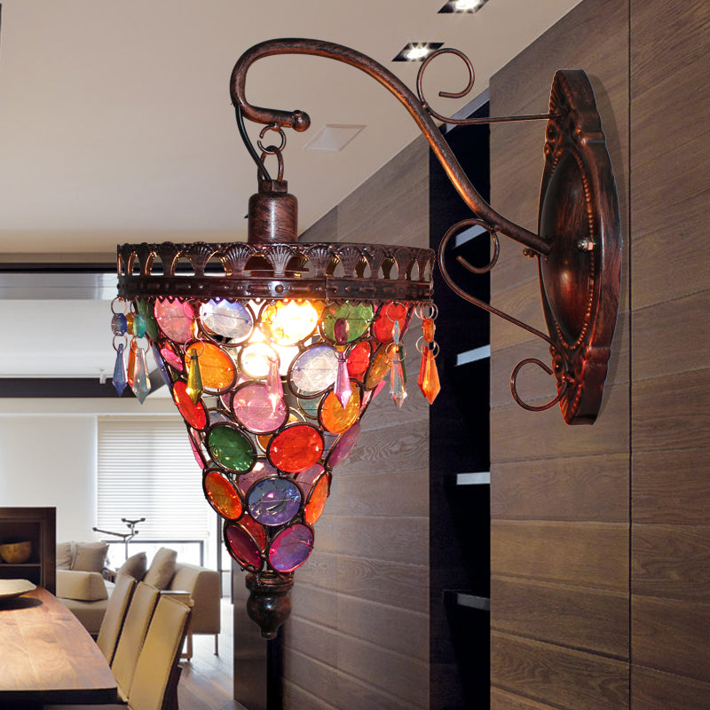 Vivolux | Cone Metall Wandlampe Sconces Art Deco 1 Kopf Wohnzimmer Wandlicht Leuchte in Orange/Blau/Lila mit Glasakzent