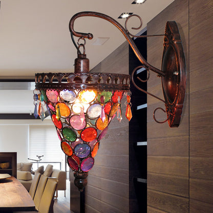 Vivolux | Cone Metall Wandlampe Sconces Art Deco 1 Kopf Wohnzimmer Wandlicht Leuchte in Orange/Blau/Lila mit Glasakzent