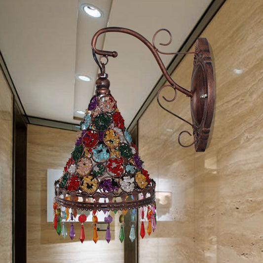 Vivolux | Bohemian Cone/Funnel Wandleuchte 1 Glühbirne Metall Wandmontierte Lichtarmatur in Bronze für das Wohnzimmer