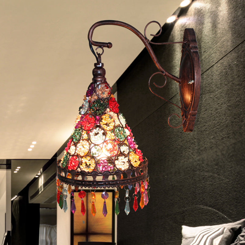 Vivolux | Bohemian Cone/Funnel Wandleuchte 1 Glühbirne Metall Wandmontierte Lichtarmatur in Bronze für das Wohnzimmer