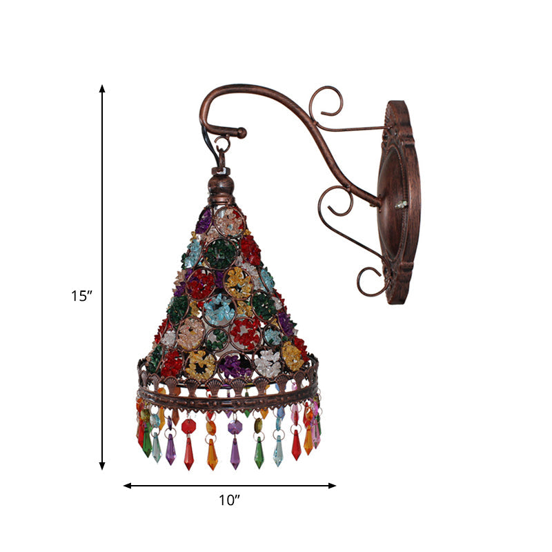 Vivolux | Bohemian Cone/Funnel Wandleuchte 1 Glühbirne Metall Wandmontierte Lichtarmatur in Bronze für das Wohnzimmer