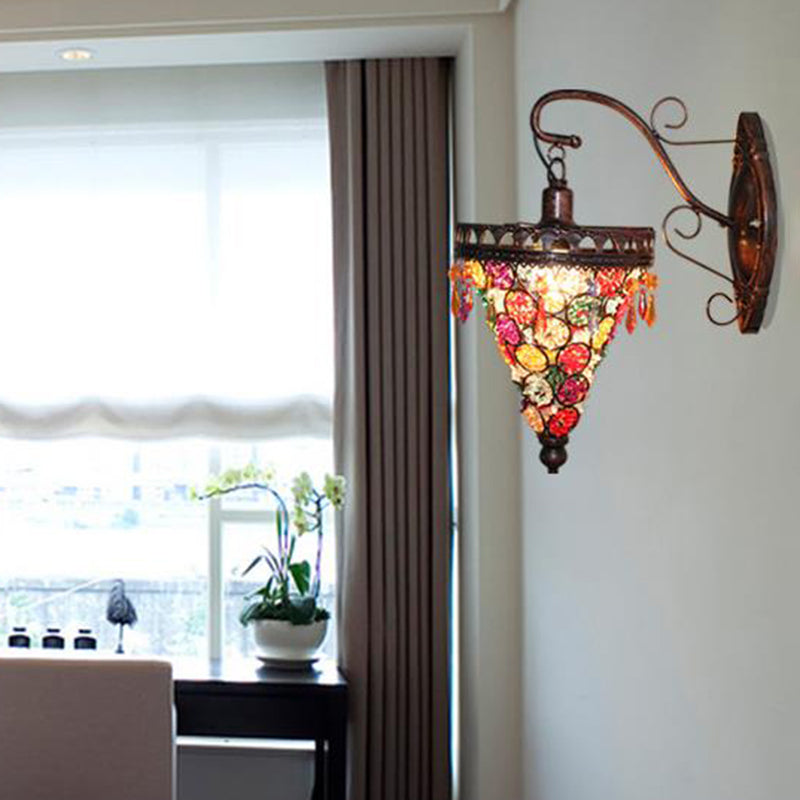 Vivolux | Bohemian Cone/Funnel Wandleuchte 1 Glühbirne Metall Wandmontierte Lichtarmatur in Bronze für das Wohnzimmer