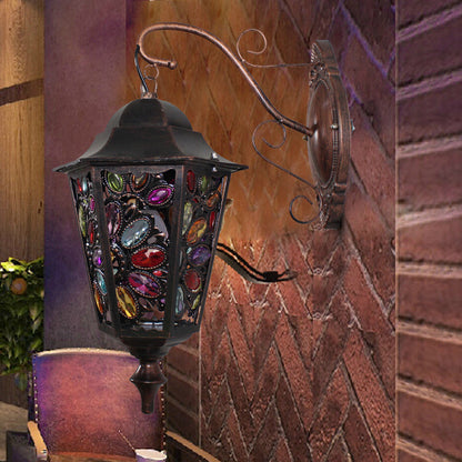 Vivolux | 1 Kopf Blume/Kreis Wandleuchte Bohemian Schwarzes Metall Wandlicht mit gebogenem Arm für Restaurant