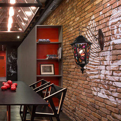 Vivolux | 1 Kopf Blume/Kreis Wandleuchte Bohemian Schwarzes Metall Wandlicht mit gebogenem Arm für Restaurant