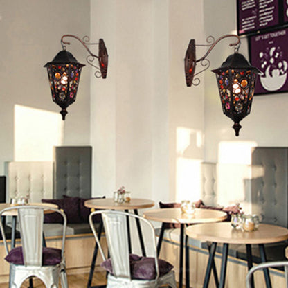 Vivolux | 1 Kopf Blume/Kreis Wandleuchte Bohemian Schwarzes Metall Wandlicht mit gebogenem Arm für Restaurant