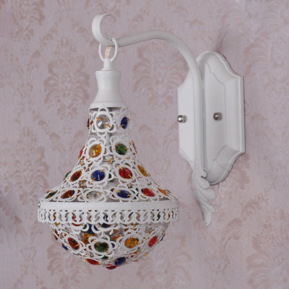 Vivolux | 1 Kopf Wandleuchte Bohemian Tropfen Metall Wandbeleuchtung in Weiß für Flur