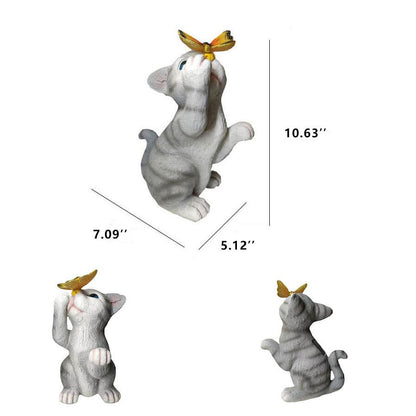 Vivolux | SolarPurr Gartenleuchte | LED-Katzenfigur mit Schmetterling | Solarbetrieben | Wetterfest | Dekoration für Außenbereiche