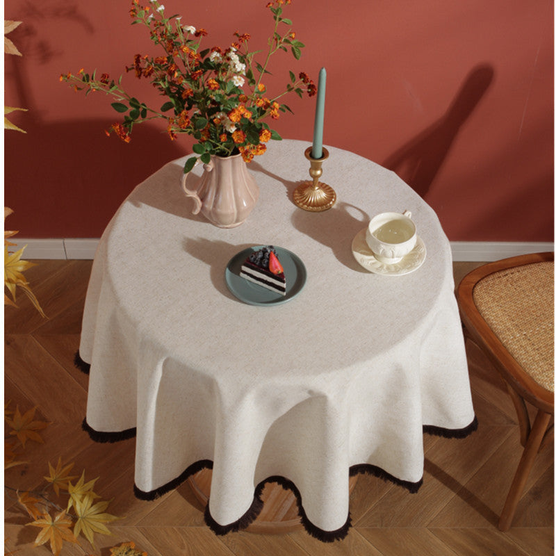 Vivolux | Minimalistische Leinen Quasten Tischdecke Natur Stil