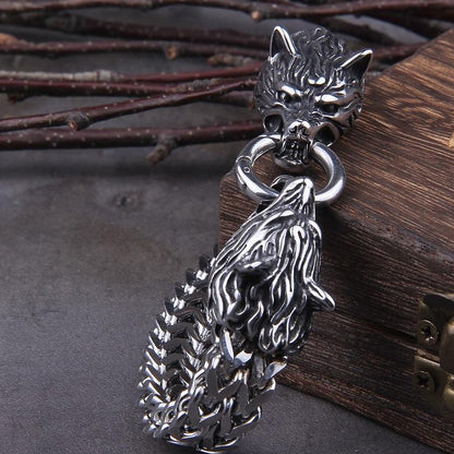 Vivolux | Viking Edelstahl Doppelwolfkopf Fenrir Armband