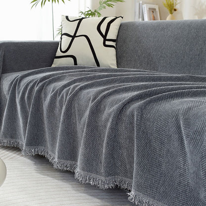 Vivolux | Chenille Decke Fischgrat Quaste Couchbezug