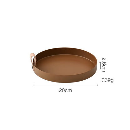 Vivolux | Nordic Style Ledergriff Schmiedeeisen runder Tablett Farbablageplatte Wasserglasplatte Wohnkultur