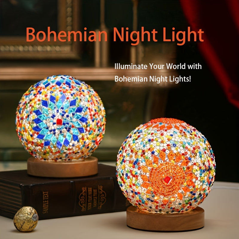 Vivolux | Mosaikglasballen-Tischlampe mit Holzfuß - Türkisch marokkanisch inspiriert