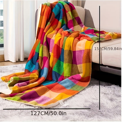 Vivolux | Korallfleece-Decke – Wendbare dicke Sherpa-Decke mit buntem kariertem Muster