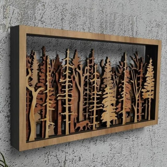 Vivolux | Wanddeko - WoodForrest 3D - Verzauberndes Waldszene - Fuchs & Baumschatten