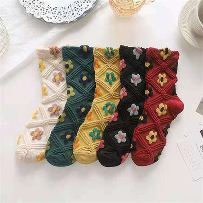 5 Paar Vintage Blumen Stickerei Socken