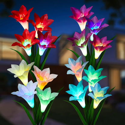 Vivolux | 4er-Pack: Solar-Gartenlichter mit Farbwechsel und 16 größeren Lilienblumen