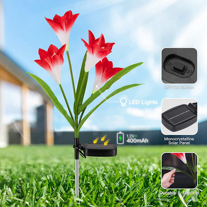 Vivolux | 4er-Pack: Solar-Gartenlichter mit Farbwechsel und 16 größeren Lilienblumen
