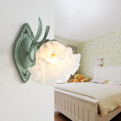 Vivolux | Schalengeschneider Schlafzimmer Wandleuchte Lampe Koreanische Blume Metall 1 Licht Grau und Grün Wandbeleuchtung