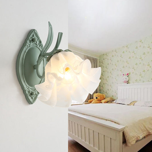 Vivolux | Schalengeschneider Schlafzimmer Wandleuchte Lampe Koreanische Blume Metall 1 Licht Grau und Grün Wandbeleuchtung