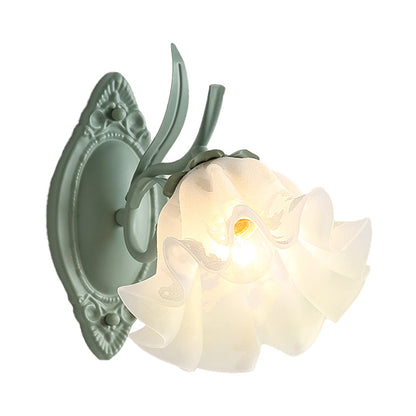 Vivolux | Schalengeschneider Schlafzimmer Wandleuchte Lampe Koreanische Blume Metall 1 Licht Grau und Grün Wandbeleuchtung