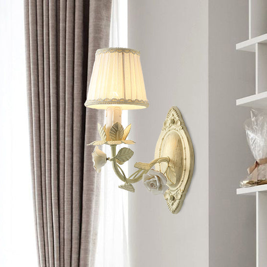 Vivolux | Beige Conical Wandlamp Licht Pastorie Metaal 1/2 Lampen Slaapkamer Bloem Wandmontage Lamp met Stofschaduw