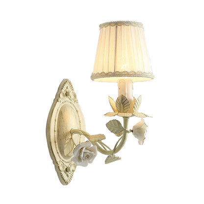 Vivolux | Beige Conical Wandlamp Licht Pastorie Metaal 1/2 Lampen Slaapkamer Bloem Wandmontage Lamp met Stofschaduw