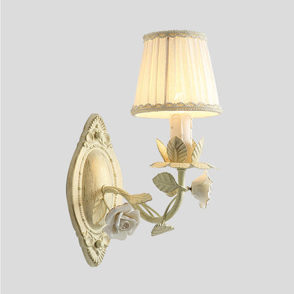 Vivolux | Beige Conical Wandlamp Licht Pastorie Metaal 1/2 Lampen Slaapkamer Bloem Wandmontage Lamp met Stofschaduw