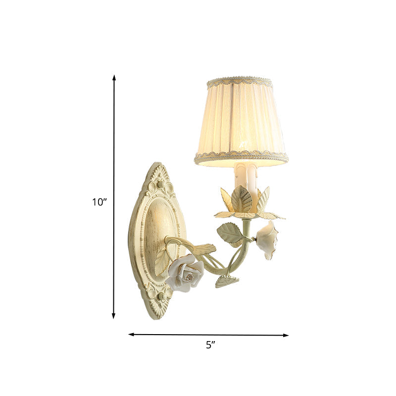 Vivolux | Beige Conical Wandlamp Licht Pastorie Metaal 1/2 Lampen Slaapkamer Bloem Wandmontage Lamp met Stofschaduw