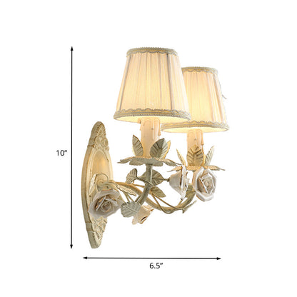 Vivolux | Beige Conical Wandlamp Licht Pastorie Metaal 1/2 Lampen Slaapkamer Bloem Wandmontage Lamp met Stofschaduw
