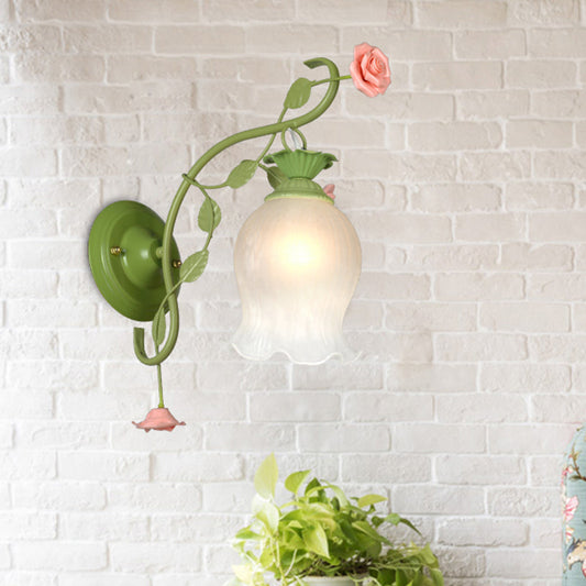 Vivolux | Skalloped Schlafzimmer Wandleuchte Koreanische Blume Metall 1 Licht Grün Wandmontage Beleuchtung