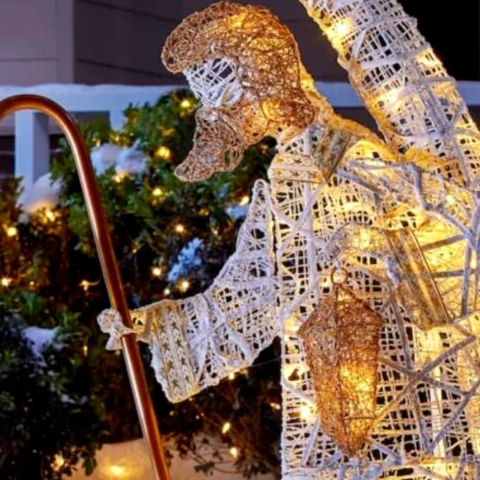 Weiße LED-Gartendekoration „Heilige Familie“